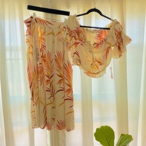 Eva Mendes Floral Off-Shoulder Top - Cream and Orange